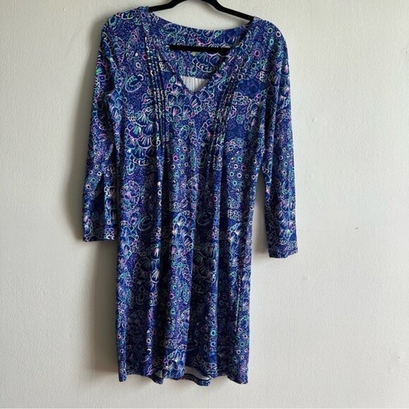 LILLY PULITZER Sz S Aubrey UPF 50 Multi Floral Tropical Pleated Dress - Picture 2 of 12